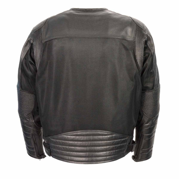 Milwaukee Leather MPM1795 Black Leather with Mesh Armored Racer Motorcycle Jacket for Men - All Seasons