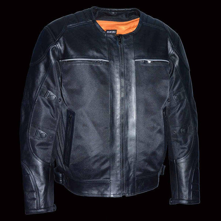 Milwaukee Leather MPM1795 Black Leather with Mesh Armored Racer Motorcycle Jacket for Men - All Seasons
