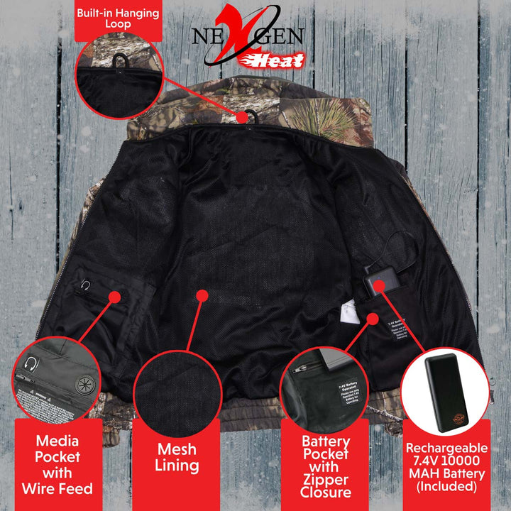 Nexgen Heat NXL2776SET Women’s Heated Zipper Camouflaged Hoodie Warming - for Winter Cold Weather Riding Outdoors