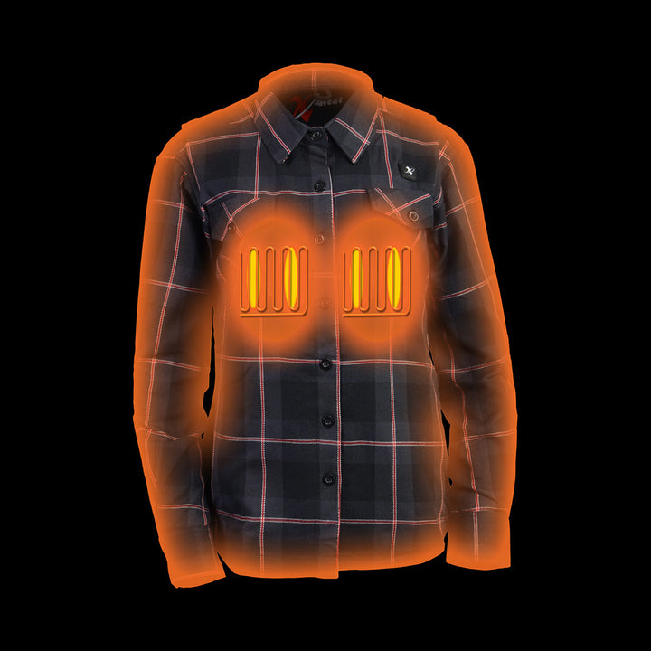 NexGen Heat Women’s NXL2602SET Bonnie Black/Grey Heated Flannel Sleeve Shirt for Outdoor Activities