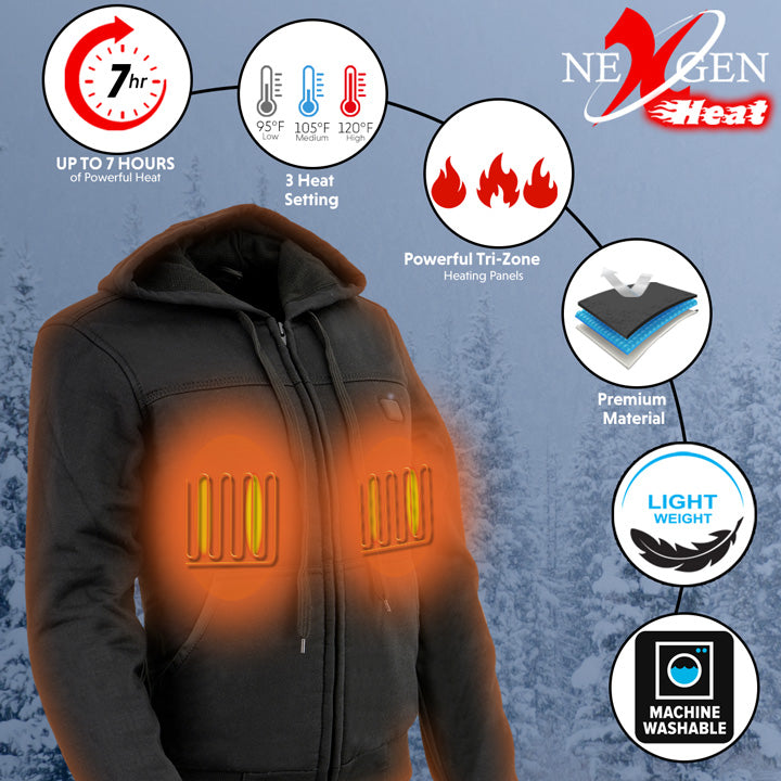 Nexgen Heat Women’s Black Heated Hoodie Jacket, – Front Zipper Insulated Thermal Wear - NXL2713