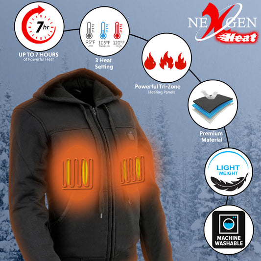 Nexgen Heat Women’s Black Heated Hoodie Jacket, – Front Zipper Insulated Thermal Wear - NXL2713