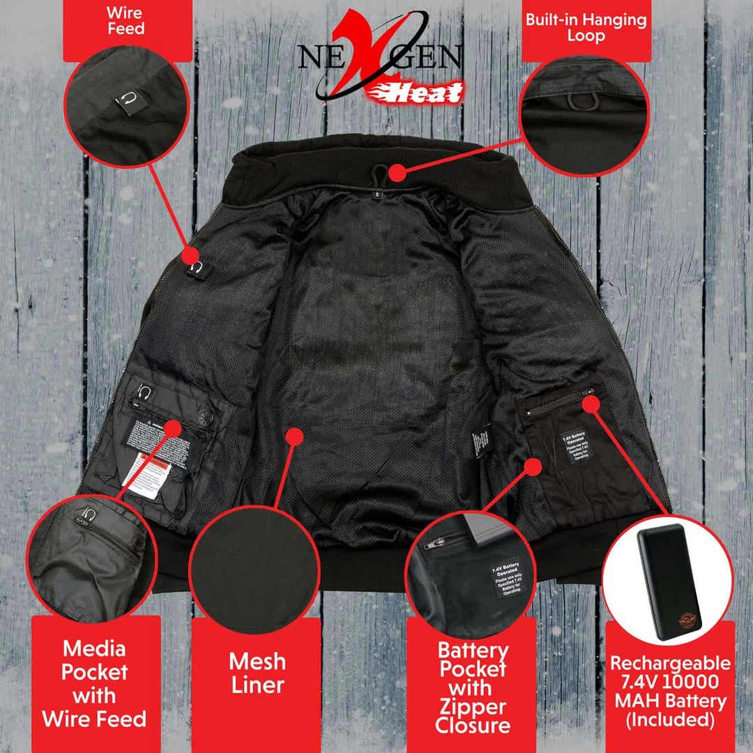 Nexgen Heat Men’s Heated Sweatshirt Hoodie – Black Cold-Weather Gear for Riding &amp; Outdoor NXM1713SET