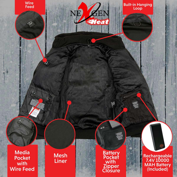 Nexgen Heat Men’s Heated Sweatshirt Hoodie – Black Cold-Weather Gear for Riding &amp; Outdoor NXM1713SET