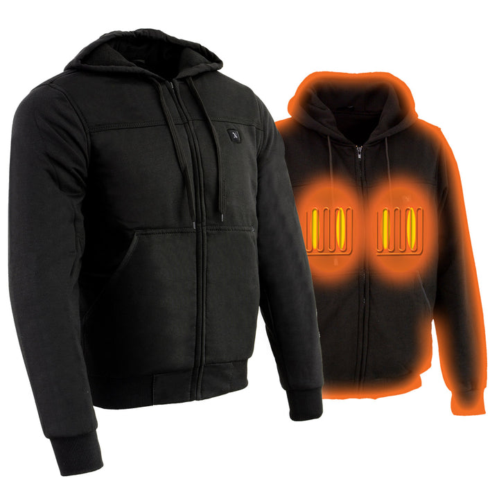 Nexgen Heat Men’s Black Heated Hoodie Jacket – Winter Motorcycle Riding Gear for Cold Outdoors MPM1714SET