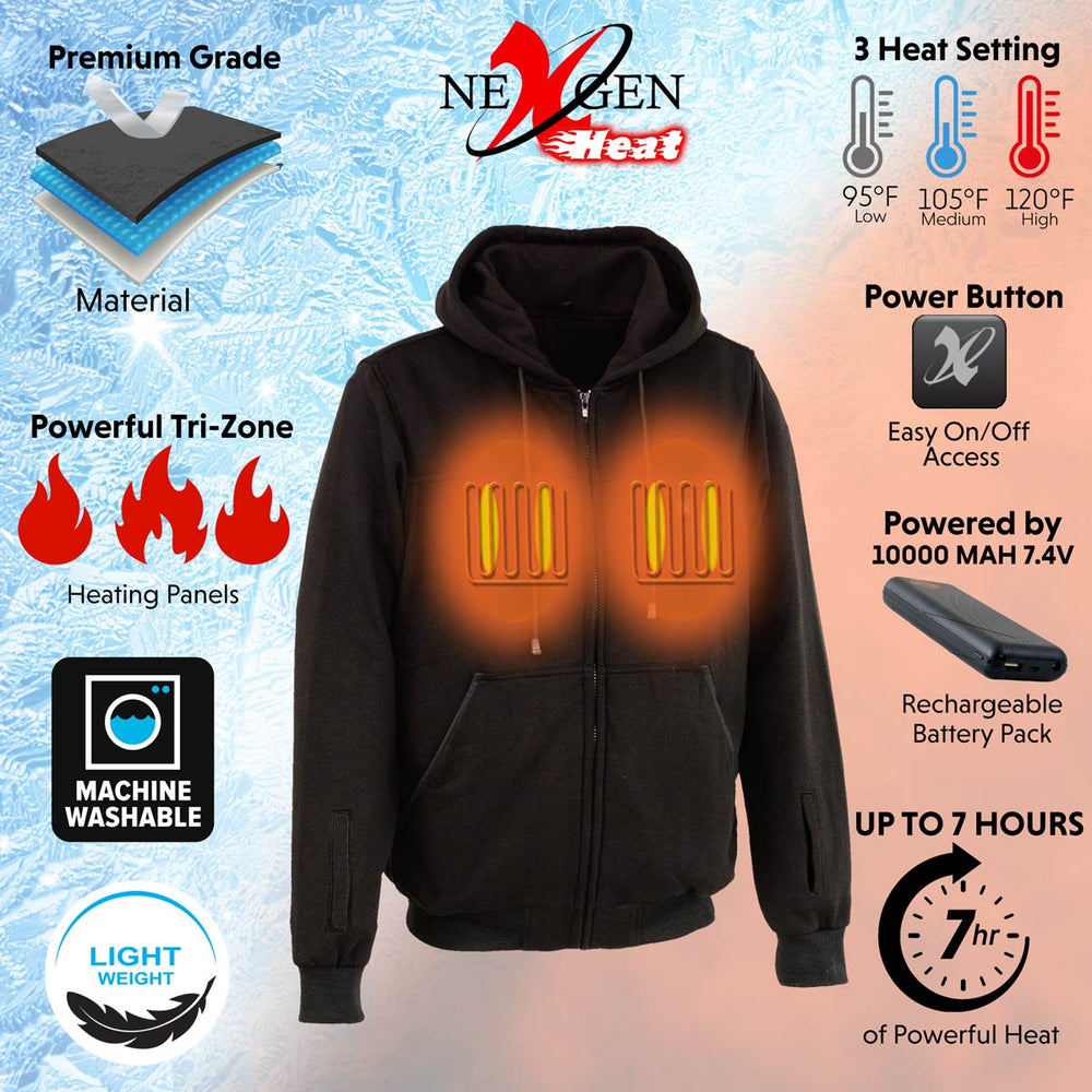 Nexgen Heat MPM1717DUAL Technology Men's Black Heated Hoodie- Sweatshirt Jacket - for Winter Riding Outdoor Activities
