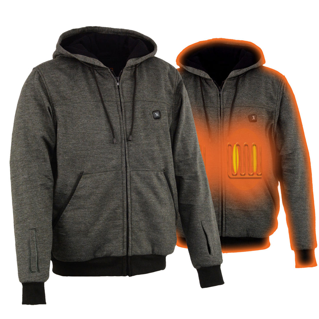 Nexgen Heat MPM1717DUAL Technology Men's Grey Heated Hoodie - Sweatshirt Jacket - for Winter Riding Outdoor Activities