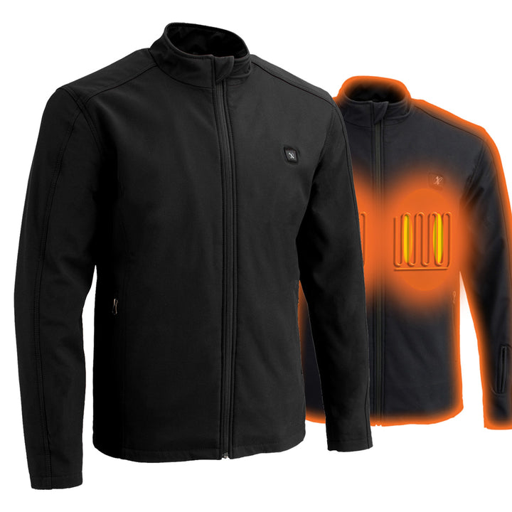 Nexgen Heat MPM1762SET Men’s Soft Shell Heated jacket - Black Standup Collar Jacket for Winter Cold Weather