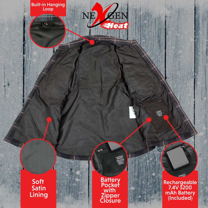NexGen Heat Women’s NXL2602SET Bonnie Black/Grey Heated Flannel Sleeve Shirt for Outdoor Activities
