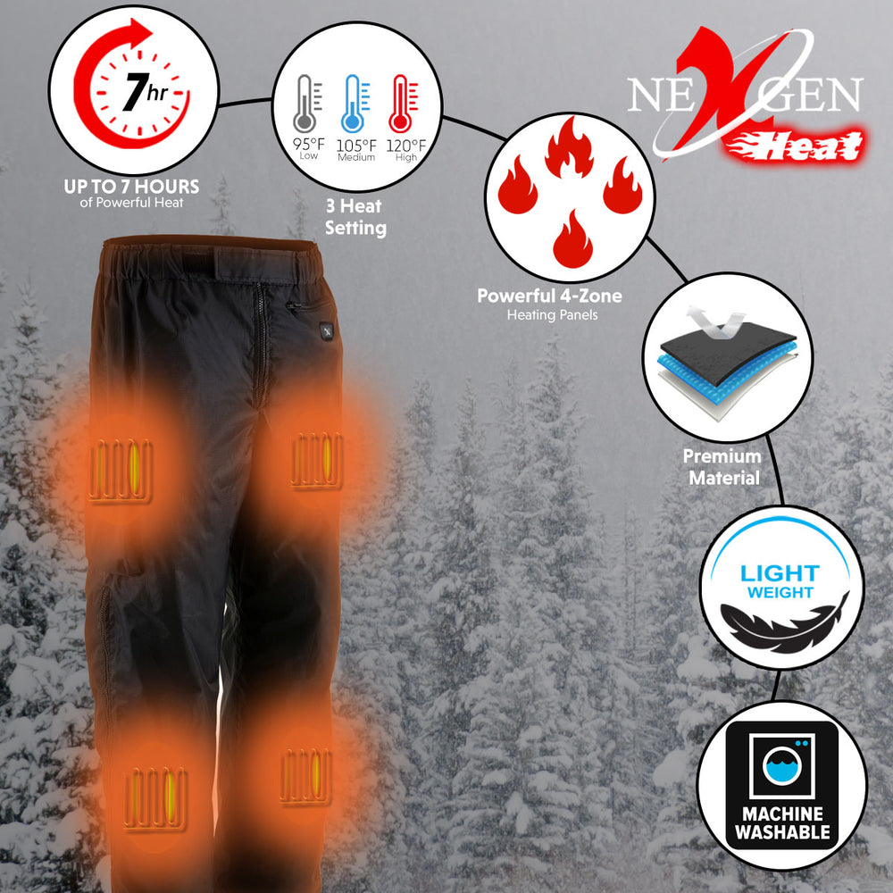 NexGen Heat MPM5715SET Men’s Heated Riding Over Pants – Outdoor Cold Weather Motorcycle Gear 7.4V