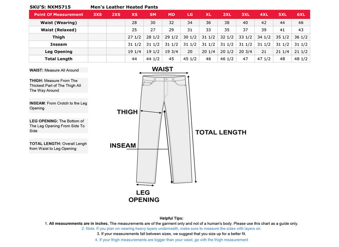 NexGen Heat NXM5715SET Men Black Winter Thermal Heated Pants for Ski Snow - Riding Winter Outdoors