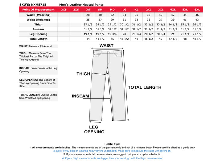 NexGen Heat NXM5715SET Men Black Winter Thermal Heated Pants for Ski Snow - Riding Winter Outdoors