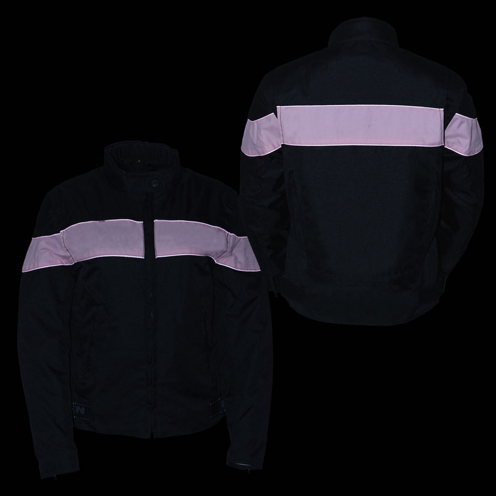 Milwaukee Leather SH2261 Women's Lightweight Black and Pink Textile Motorcycle Jacket with Reflective Piping