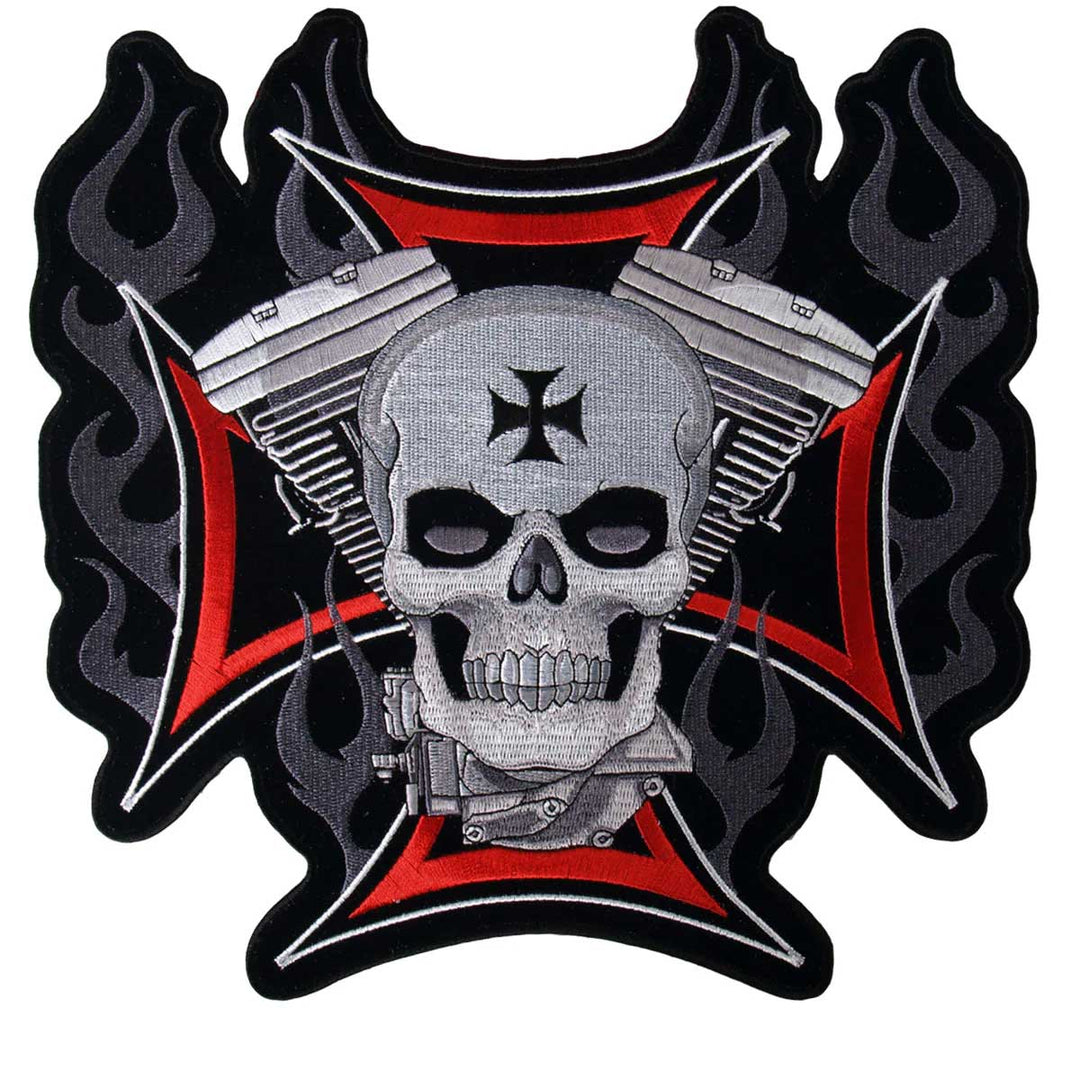 Hot Leathers Patch Cross Motor &amp; Skull 4" PPA1830