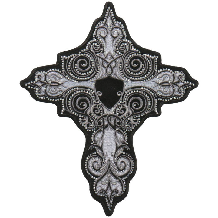 Hot Leathers PPC3287 9 Inch White Cross Patch with Rhinestones
