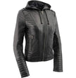 Milwaukee Leather SFL3554 Women's Black Scuba Style Zippered Front Motorcycle Fashion Leather Jacket with Hoodie