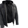Milwaukee Leather Vintage SFM1802 Men's Black Nubuck Leather Motorcycle Style Fashion Leather Jacket with Hoodie