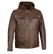 Milwaukee Leather SFM1850 Men's Broken Brown Snap Collar Motorcycle Style Fashion Casual Leather Jacket with Removable Hoodie