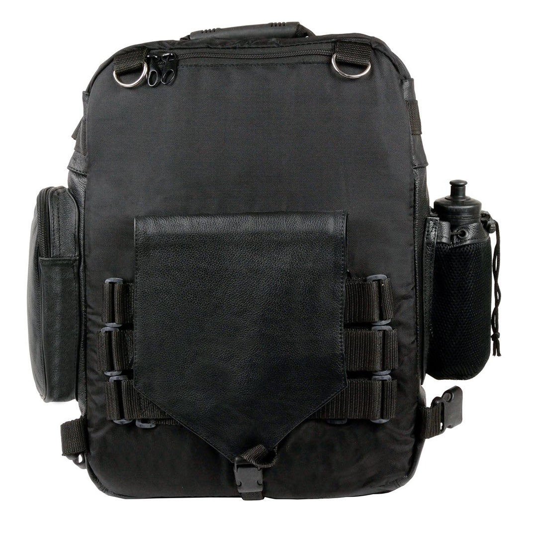 Milwaukee Leather SH54001 Medium Black Leather and Textile Motorcycle Cruiser Sissy Bar Bag Back-Pack