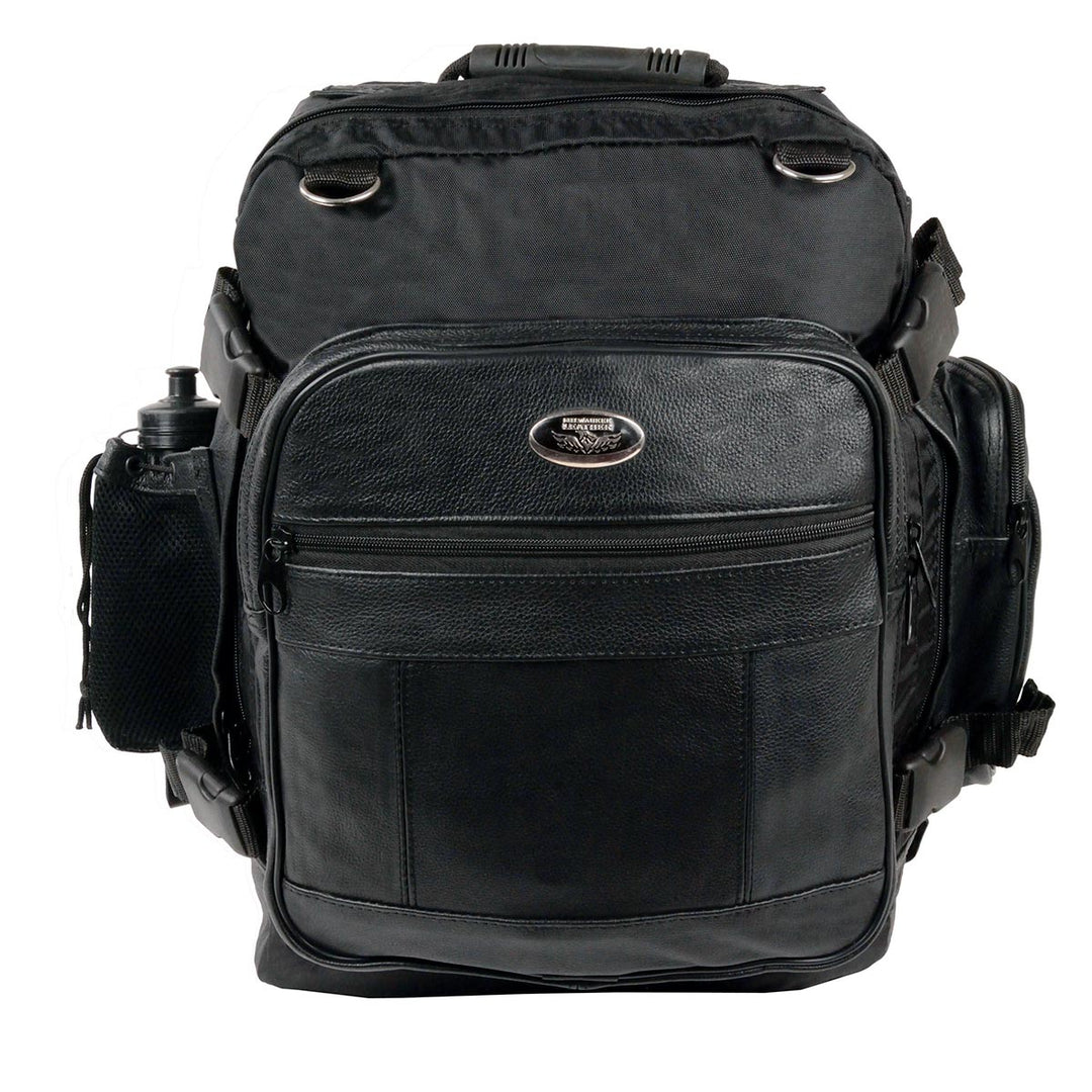 Milwaukee Leather SH54001 Medium Black Leather and Textile Motorcycle Cruiser Sissy Bar Bag Back-Pack