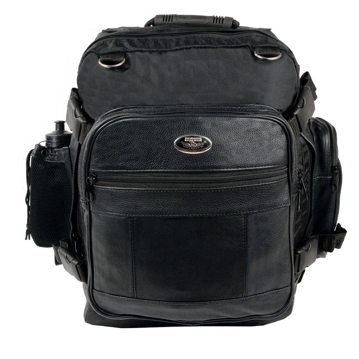 Milwaukee Leather SH54001 Medium Black Leather and Textile Motorcycle Cruiser Sissy Bar Bag Back-Pack