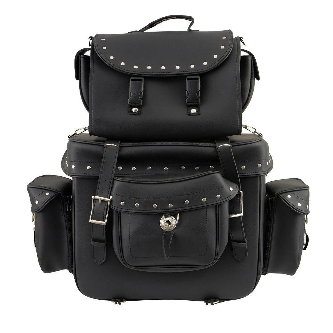 Milwaukee Leather SH660 Large Black 2-Piece PVC Motorcycle Touring Bag Pack