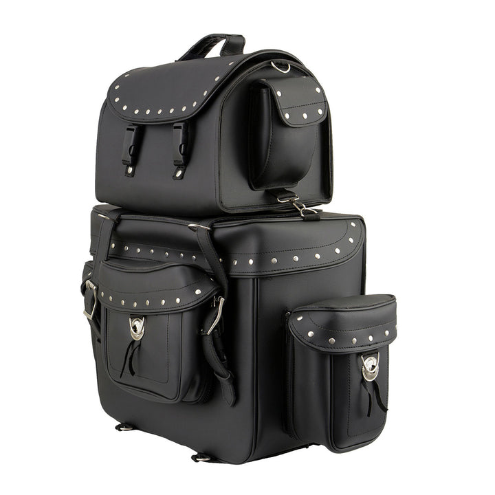 Milwaukee Leather SH660 Large Black 2-Piece PVC Motorcycle Touring Bag Pack