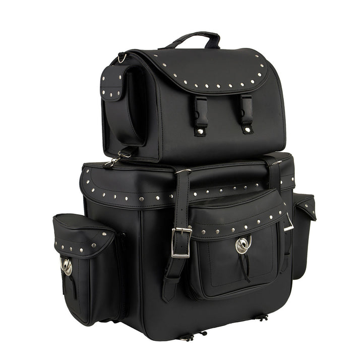 Milwaukee Leather SH660 Large Black 2-Piece PVC Motorcycle Touring Bag Pack