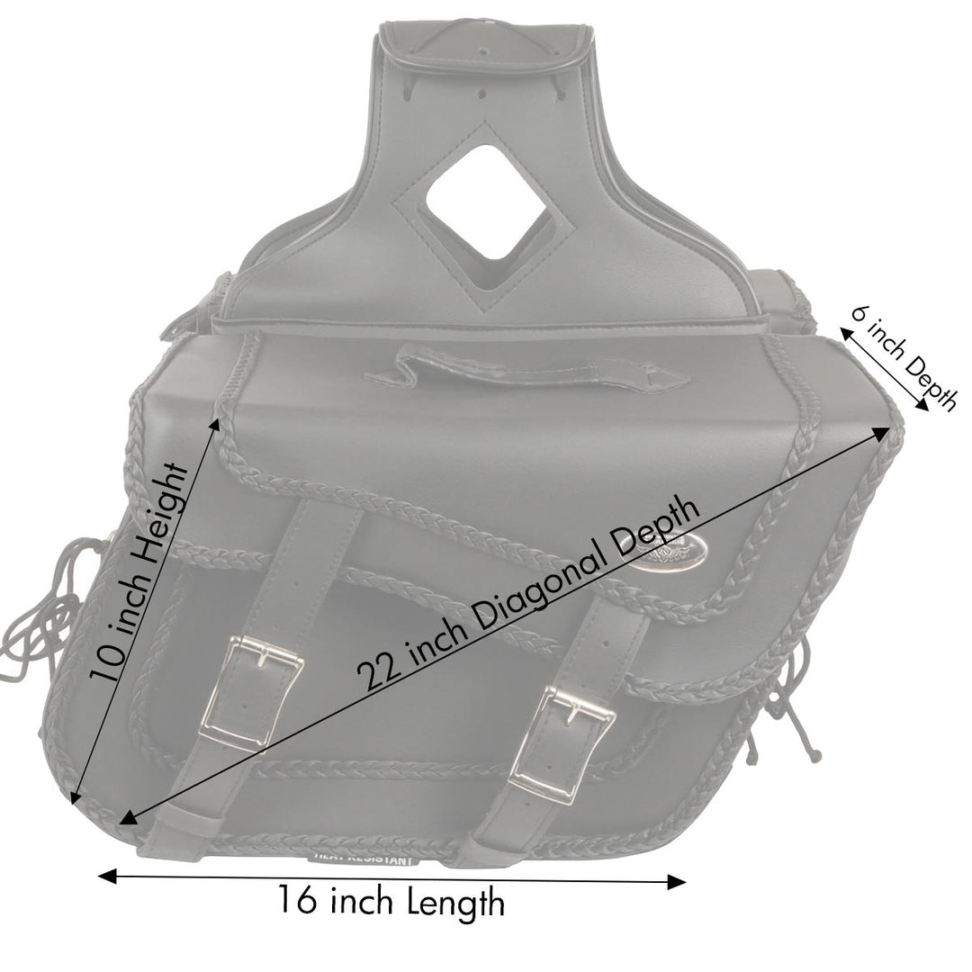 Milwaukee Leather SH665ZB Black Large Braided Zip Off PVC Throw Over Motorcycle Saddlebags