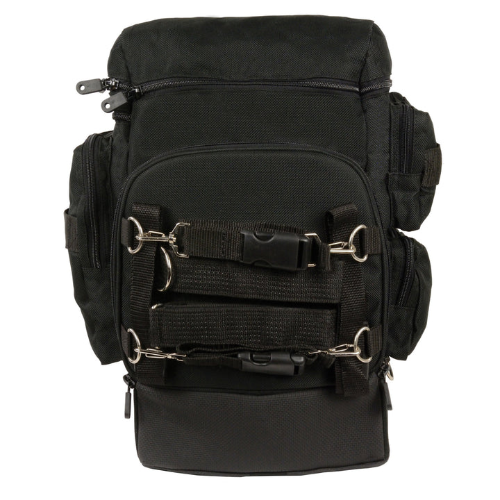 Milwaukee Leather SH688 Large Black Retractable Nylon Sissy Bar Motorcycle Bag with Luggage Handle