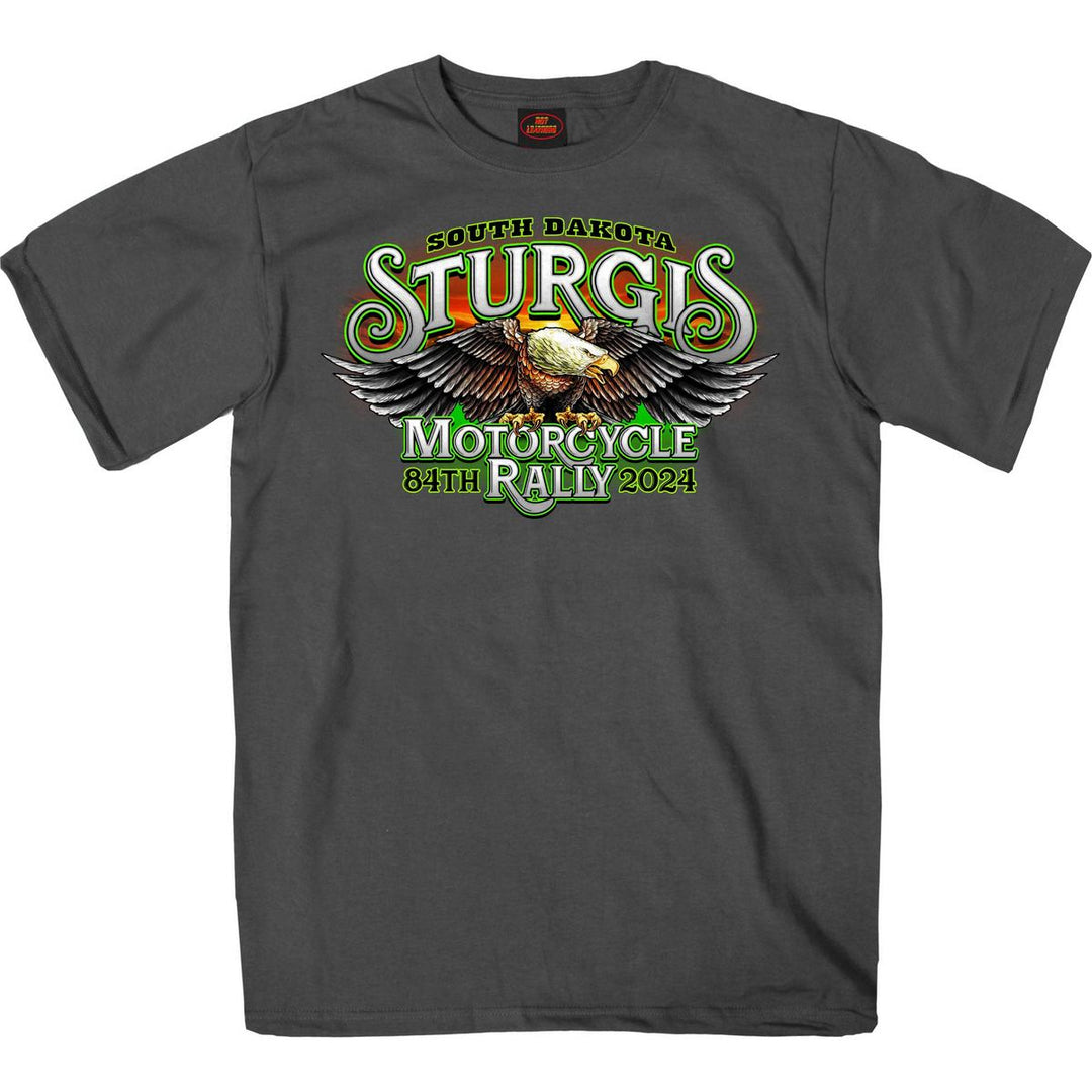 2024 Sturgis #1 Men's Design Eagle & Skull Charcoal Motorcycle Rally T-Shirt SPB1137