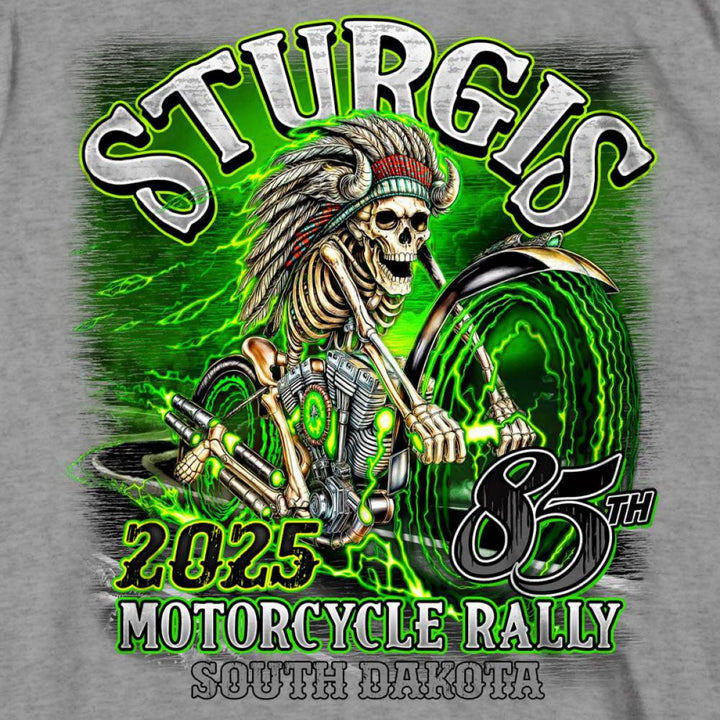 2025 Sturgis Motorcycle Rally Skeleton Chief Heather Grey Men&