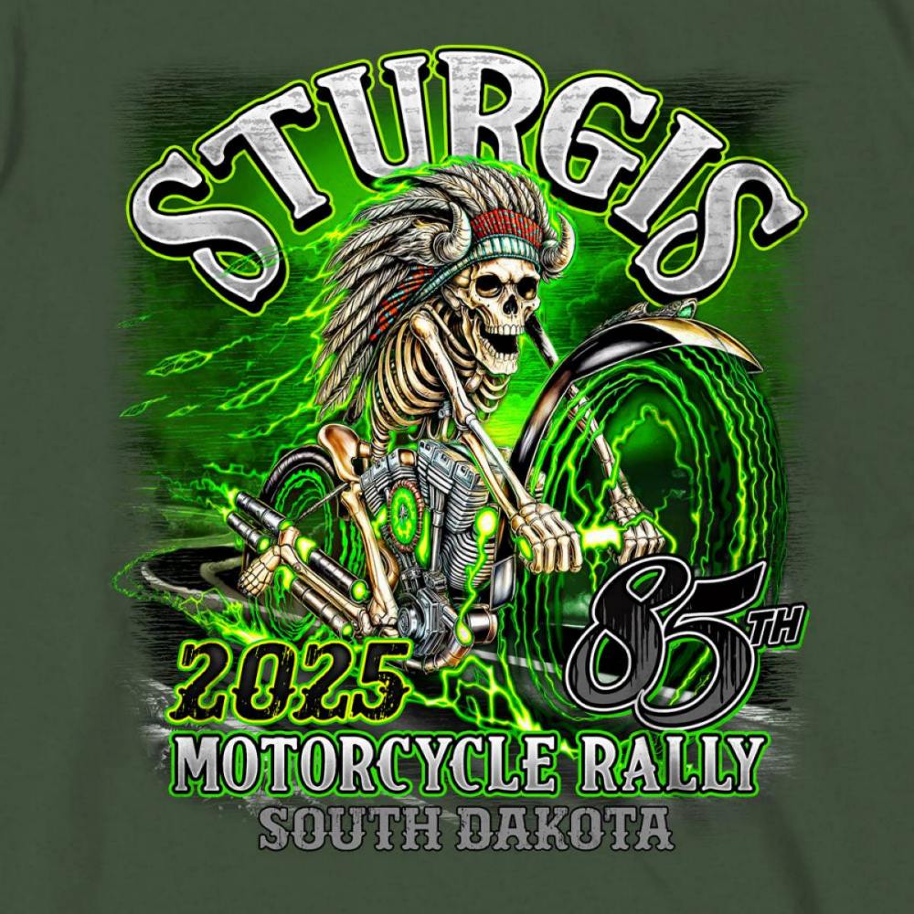 2025 Sturgis Motorcycle Rally Skeleton Chief Military Green Men&