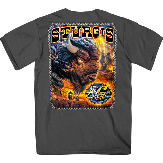 2026 Sturgis Motorcycle Rally American Bison Men's Charcoal T-Shirt-SPB1208