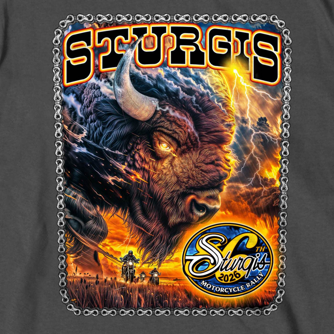 2026 Sturgis Motorcycle Rally American Bison Men's Charcoal T-Shirt-SPB1208
