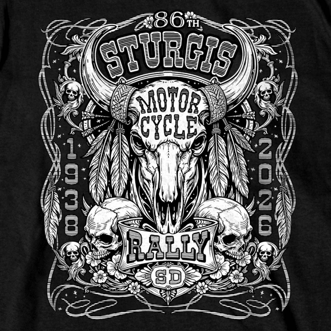 2026 Sturgis Motorcycle Rally Biason Skull Men's Black T-Shirt - SPB1211