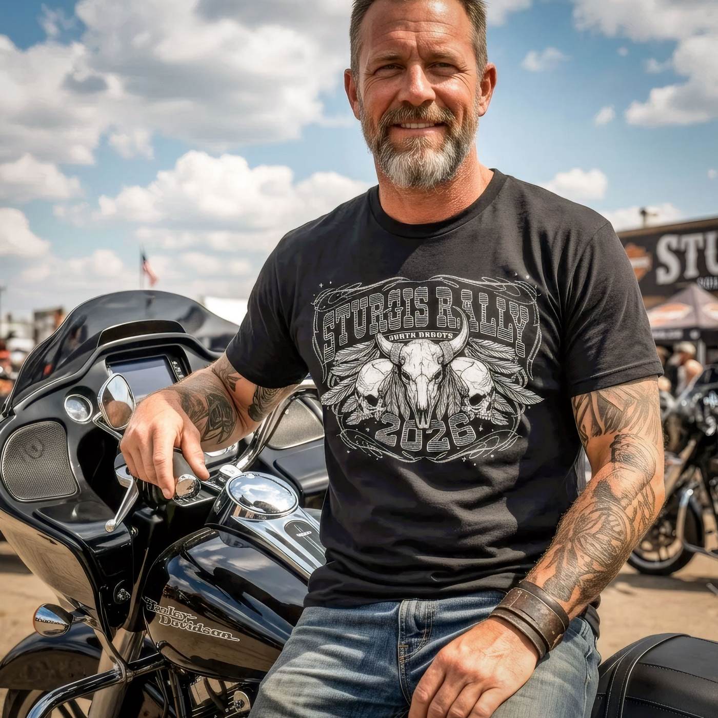 2026 Sturgis Motorcycle Rally Biason Skull Men's Black T-Shirt - SPB1211