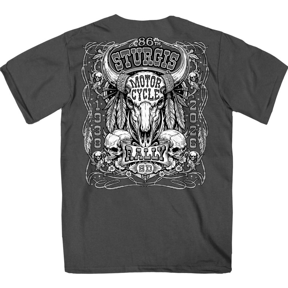 2026 Men's Sturgis Motorcycle Rally Bison Skull Charcoal Short Sleeve T-Shirt - SPB1212