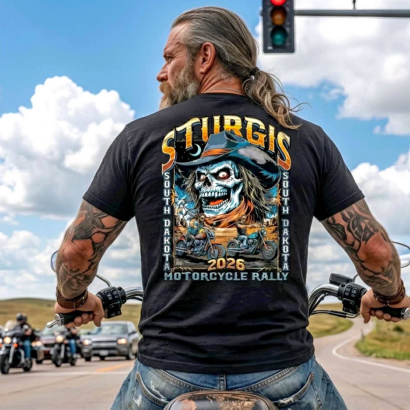 2026 Sturgis Motorcycle Rally Cowboy Skull Men's Black T-Shirt - SPB1214