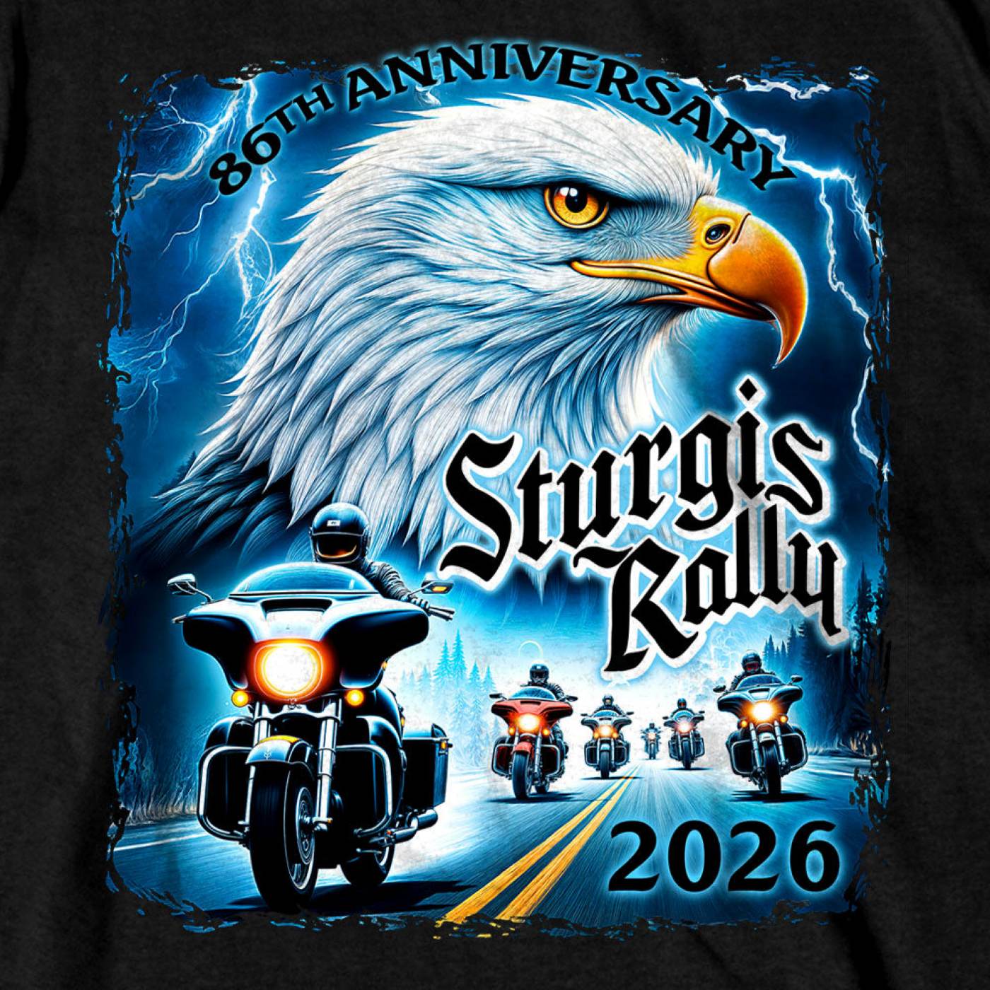 2026 Sturgis Motorcycle Rally Eagle Storm Men's Black T-Shirt - SPB1216