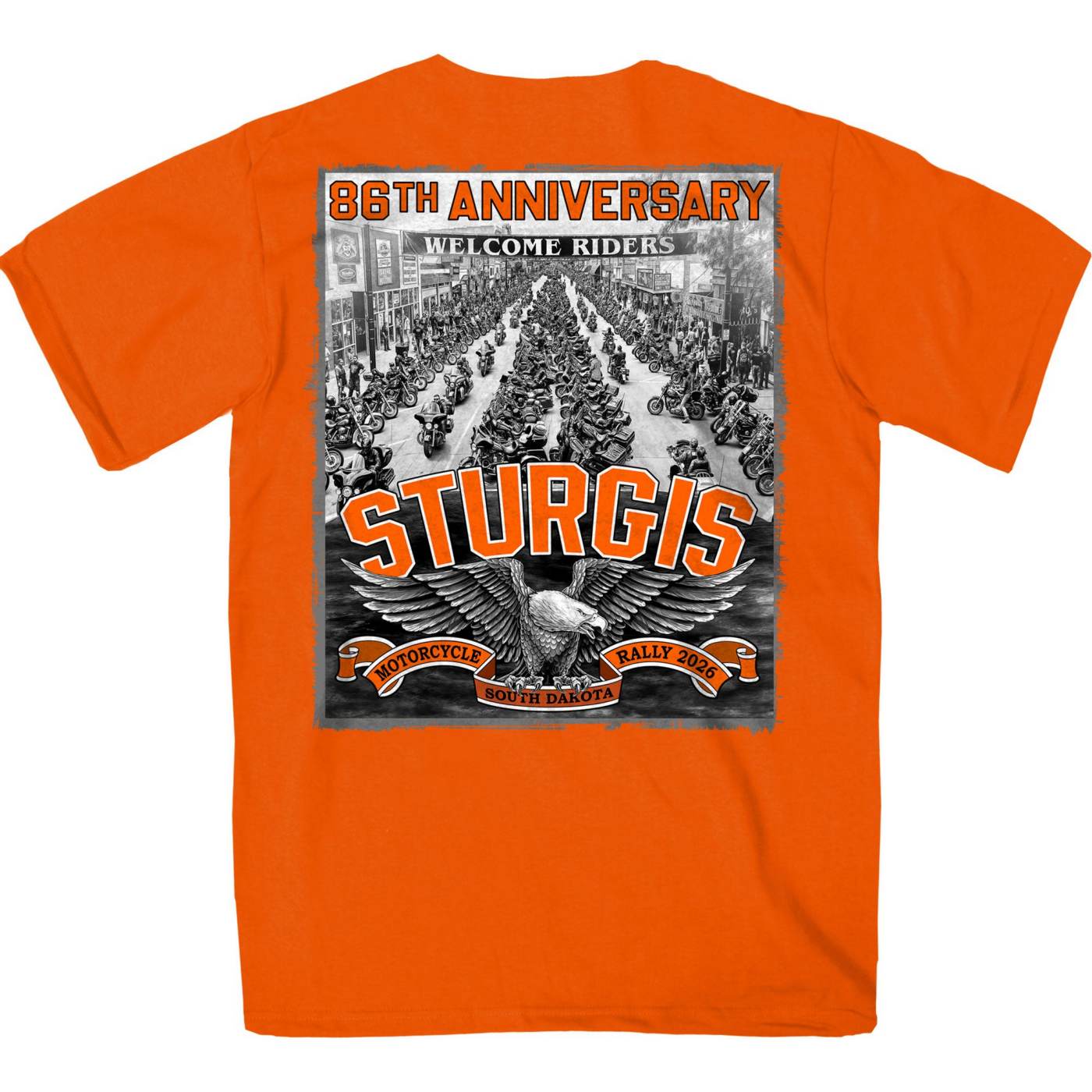 2026 Sturgis Motorcycle Rally Main Street Men's Orange T-Shirt - SPB1223