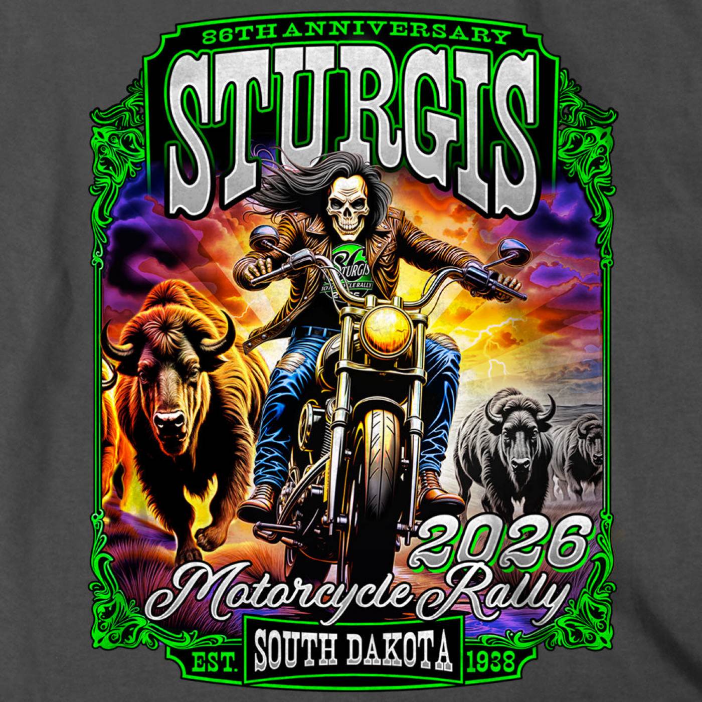 2026 Sturgis Motorcycle Rally Skull Chaser Numone Men's Charcoal T-Shirt-SPB1231