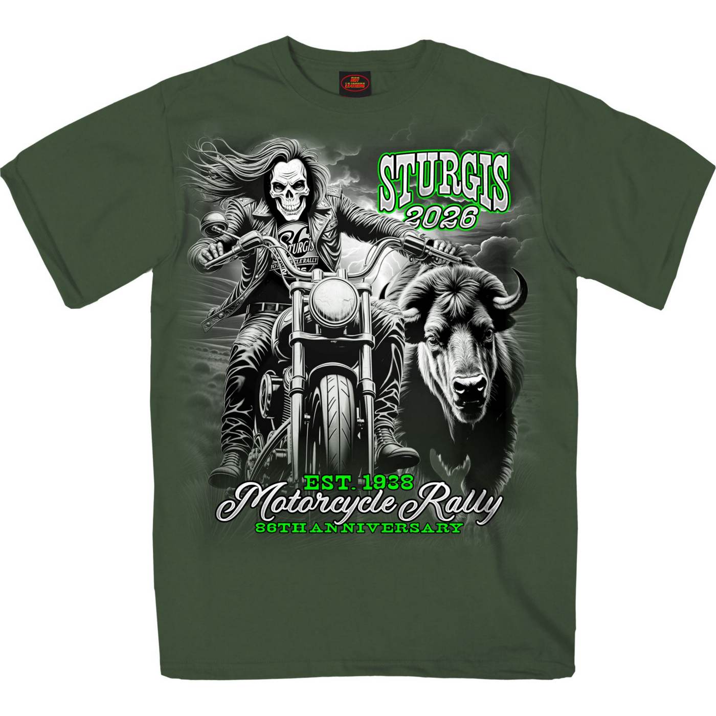 2026 Sturgis Motorcycle Rally Skull Chaser Numone Men's Military Green T-Shirt - SPB1232