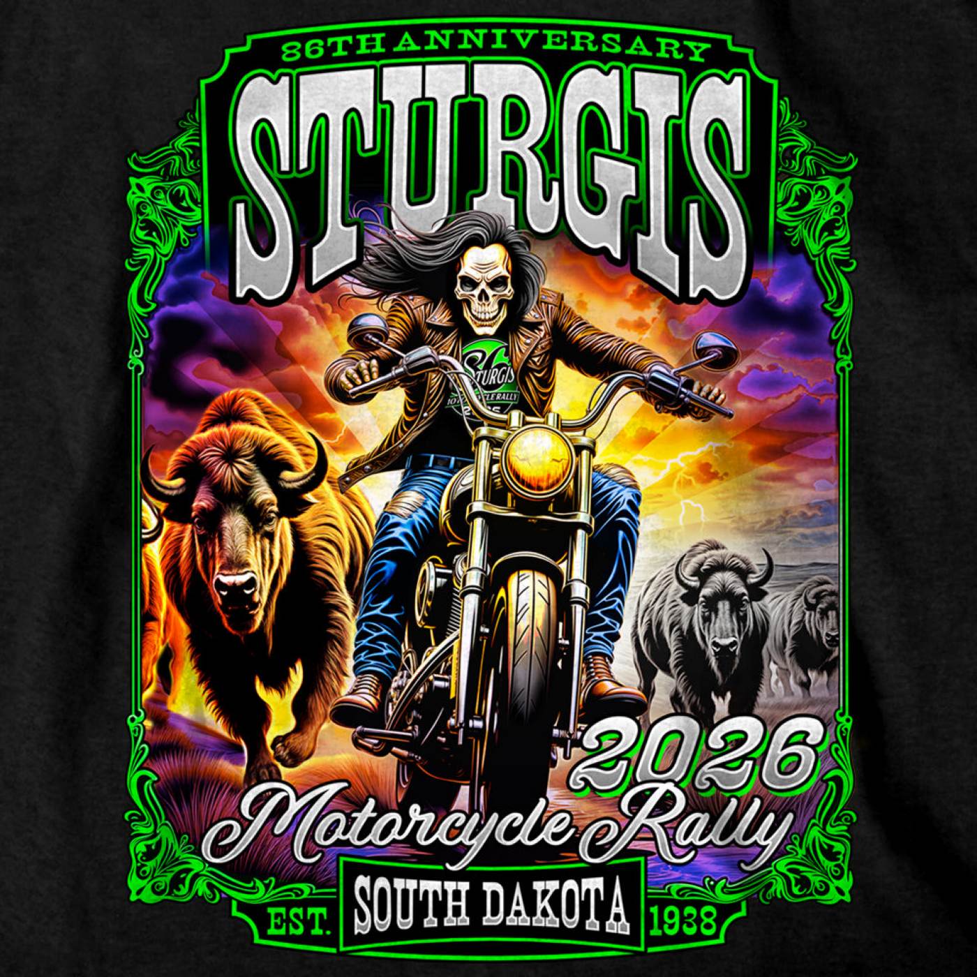 2026 Men's Sturgis Motorcycle Rally Skull Chaser #1 Black Long Sleeve Shirt - SPB2134