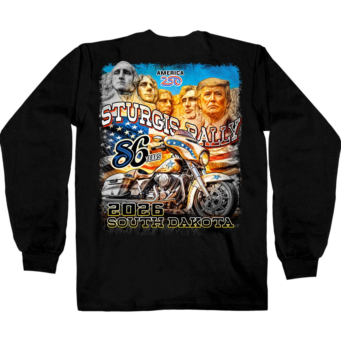 2026 Men's Sturgis Motorcycle Rally Trumpmore Black Long Sleeve Shirt - SPB2138