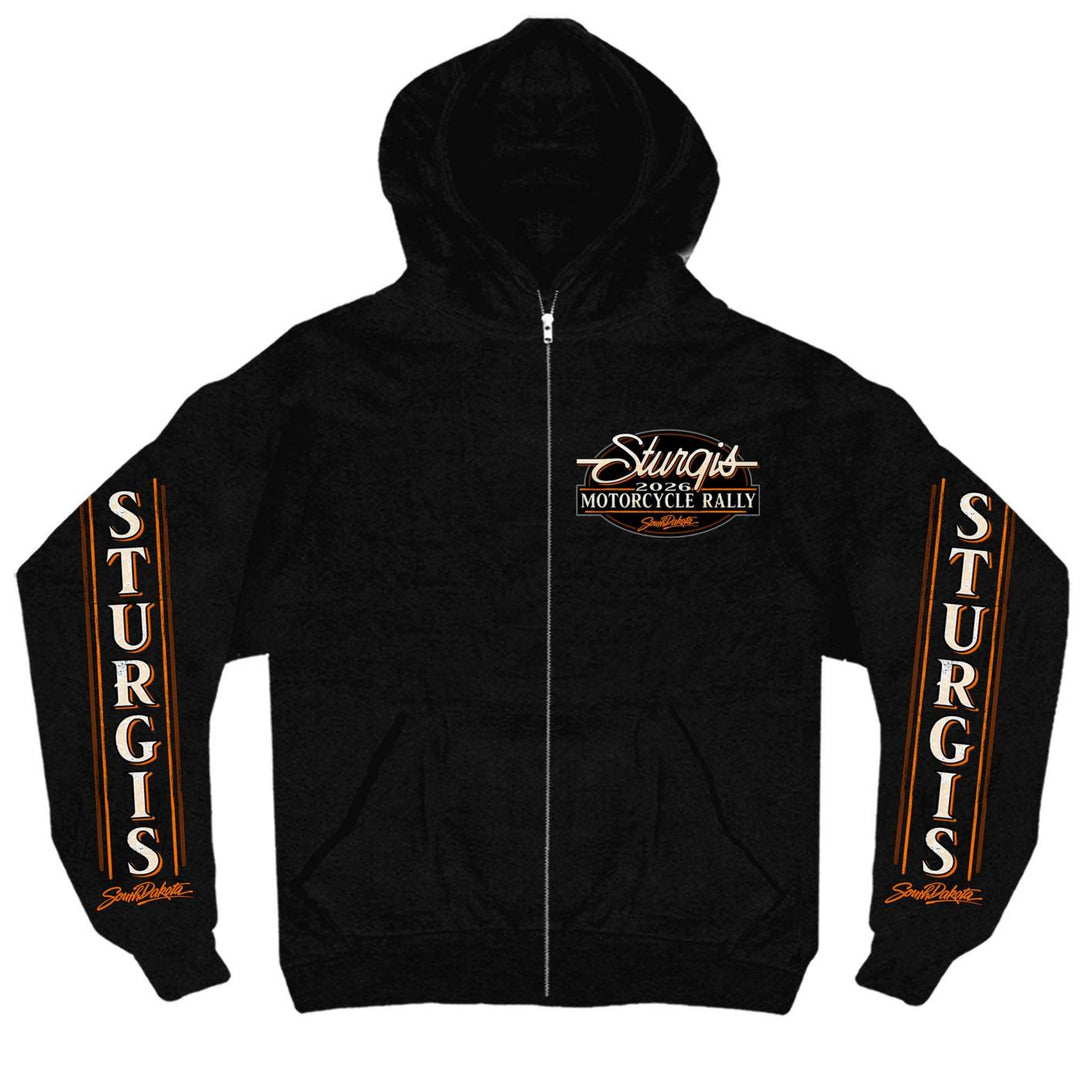 2026 Men's Sturgis Motorcycle Rally Attractions Black Zip-Up Hoodie - SPB4114