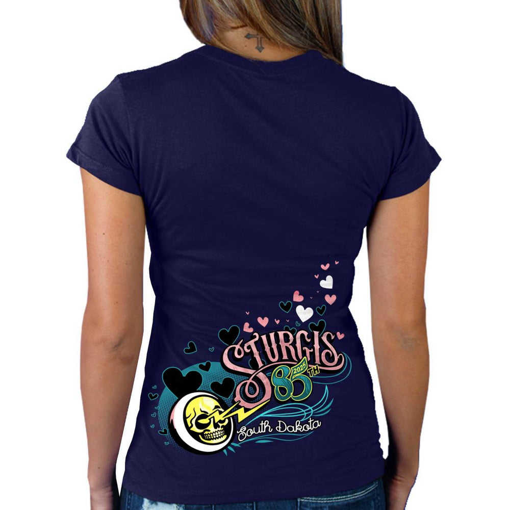 2025 Sturgis Women's Motorcycle Rally Pink Lady Navy Ladies T-Shirt