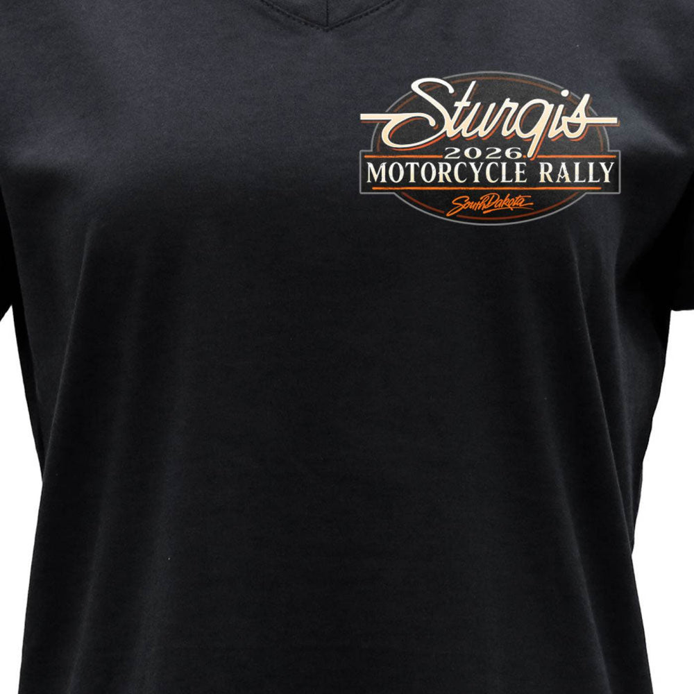 2026 Ladies Sturgis Motorcycle Rally Attractions Black Short Sleeve V-Neck T-Shirt - SPL1932