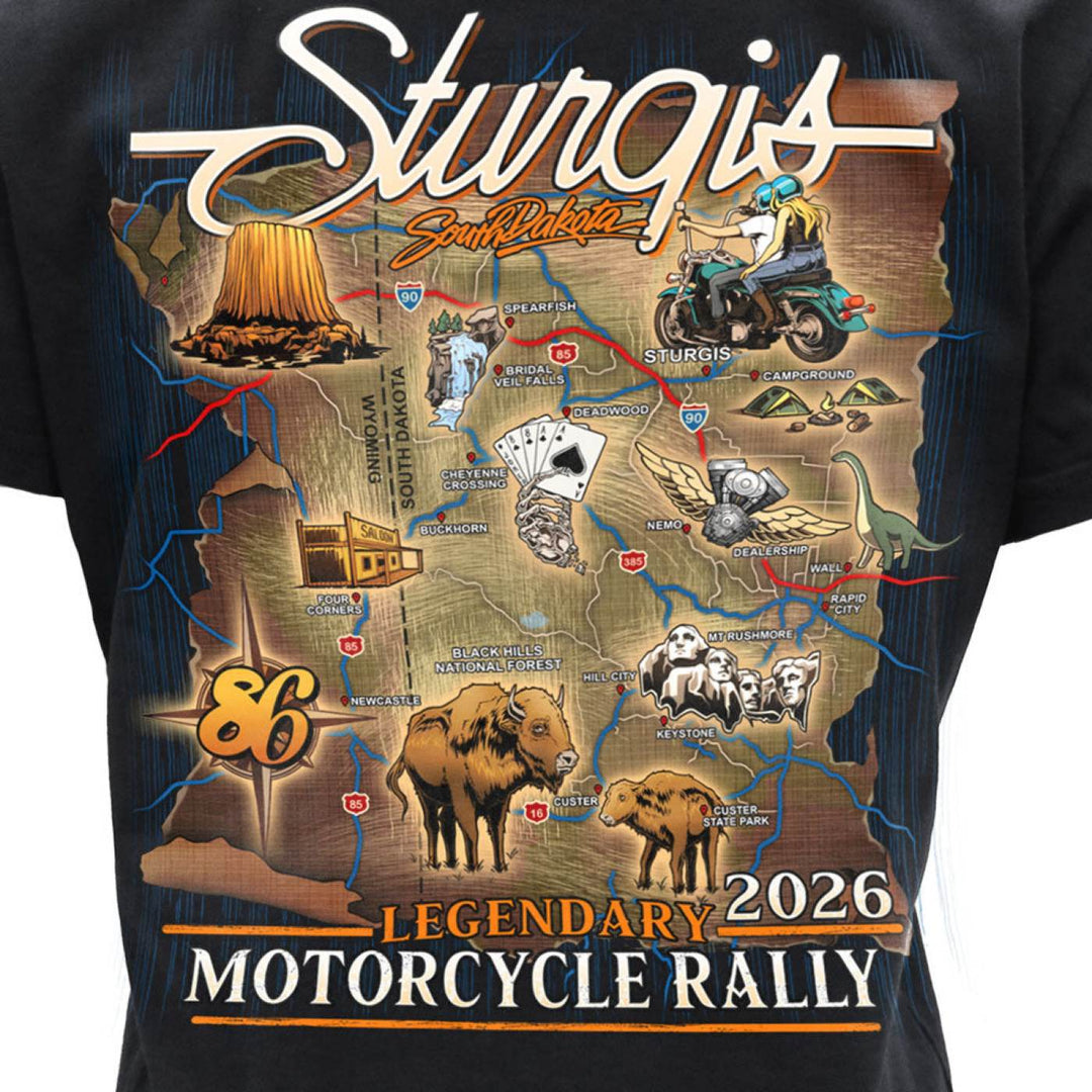 2026 Ladies Sturgis Motorcycle Rally Attractions Black Short Sleeve V-Neck T-Shirt - SPL1932