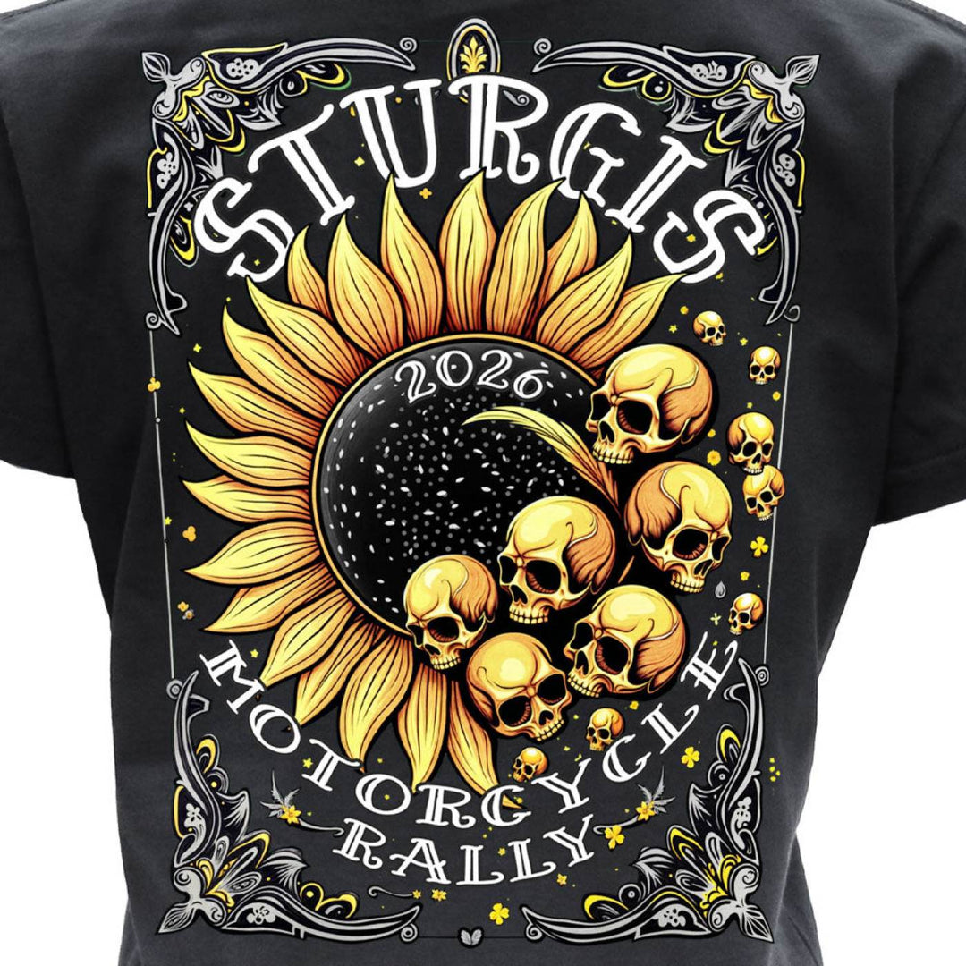 2026 Ladies Sturgis Motorcycle Rally Cosmic Flowers Black Short Sleeve V-Neck T-Shirt - SPL1937